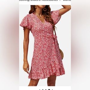 Summer wrap V neck polka dot print ruffle short sleeve mini flora.